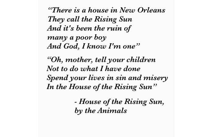 Lyrics to the House of the Rising Sun